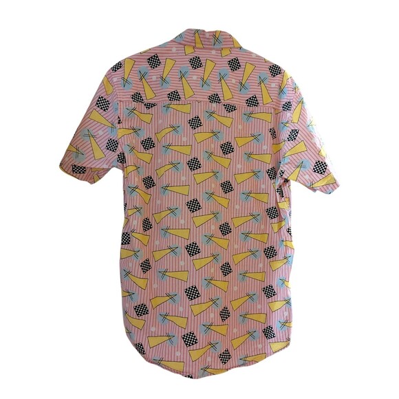 Eldon Men's Medium Geometric Print Button-Up Shirt Pink 80s Retro Graphic - Picture 2 of 4